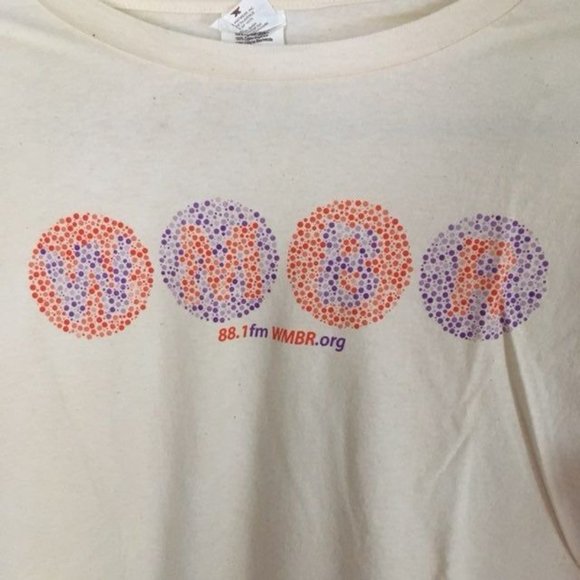 WMBR Radio Shirt Ishihara Test Long Sleeve Cream Purple Orange Dots 88.1 Boston - Picture 2 of 4